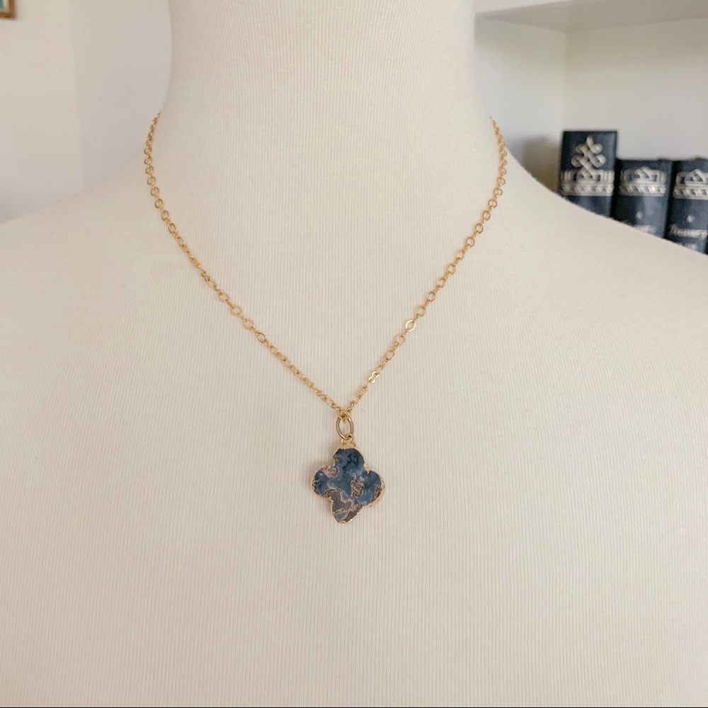 Alhambra Style Druzy Clover Pendant Necklace - Picture 5 of 7